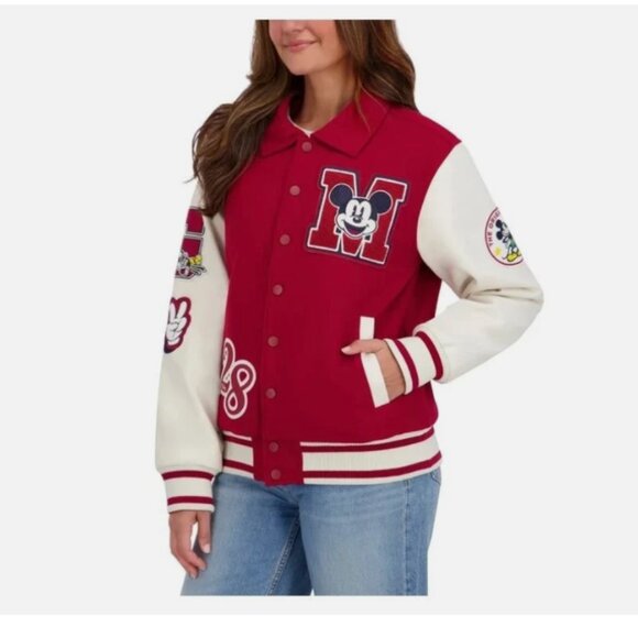 Mickey Mouse Disney Letterman Varsity Jacket Red Unisex - Picture 4 of 8